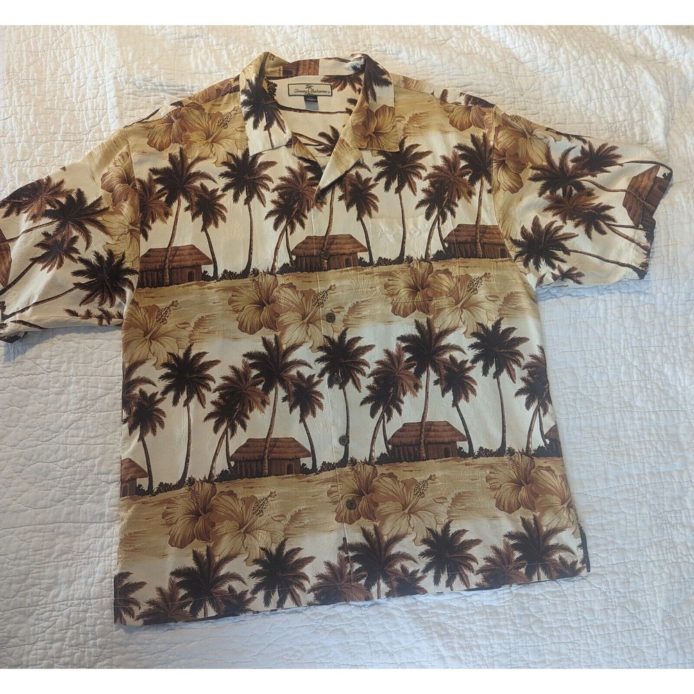 Tommy Bahama Silk Button Up Hawaiian Short Sleeve Shirt XL